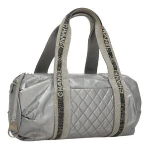 CHANEL Sports Hand Bag Coated Canvas Silver CC